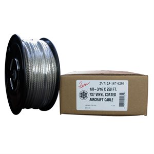 1 / 16-3 / 32 X 250 FT, 7X7 Clear PVC Coated Hot Dip Galvanized Steel Cable 